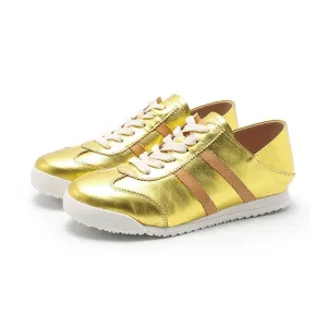 Army Trainer Leather Low-top Sneakers for Women With Stripes in Yellow/Golden/Silver