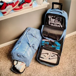 Baby Blue Tumbled Leather Roller Bag Set