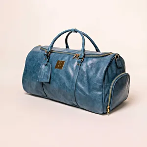 Blue Tumbled Luciano Leather Duffle Bag (New Weekender Design)