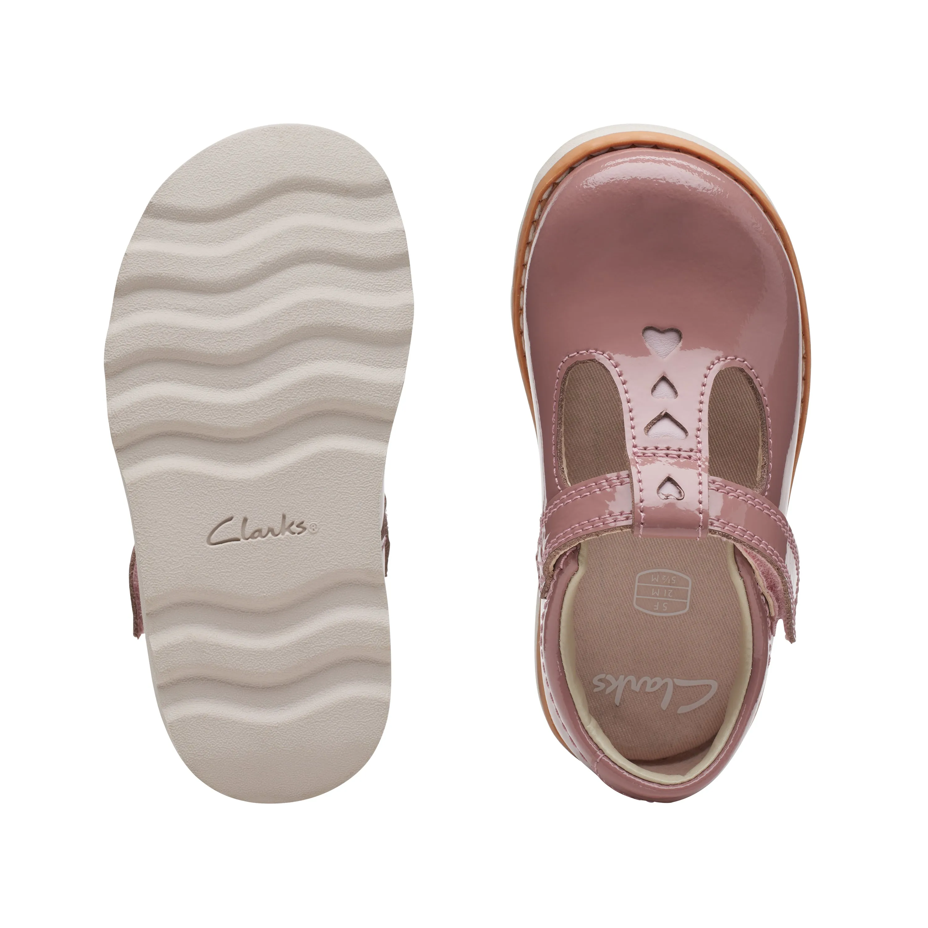 Clarks Crown Teen Girls Dusty Pink Patent T-Bar Shoe