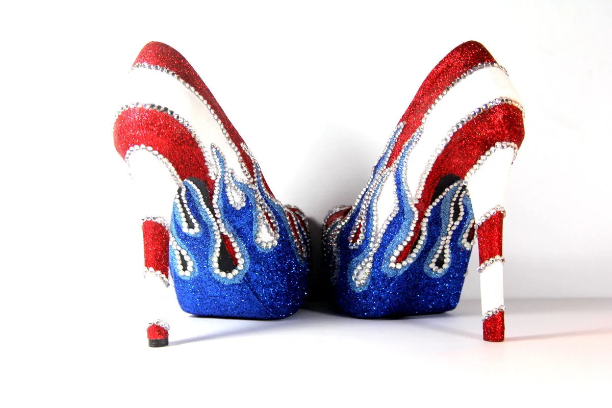 Puerto Rican Flag Glitter Crystal Heels