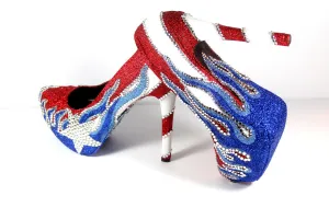 Puerto Rican Flag Glitter Crystal Heels