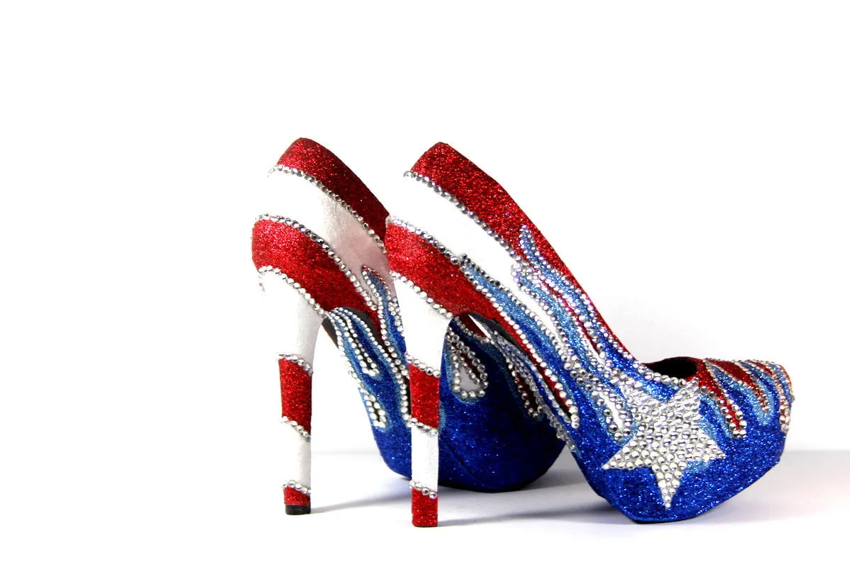 Puerto Rican Flag Glitter Crystal Heels