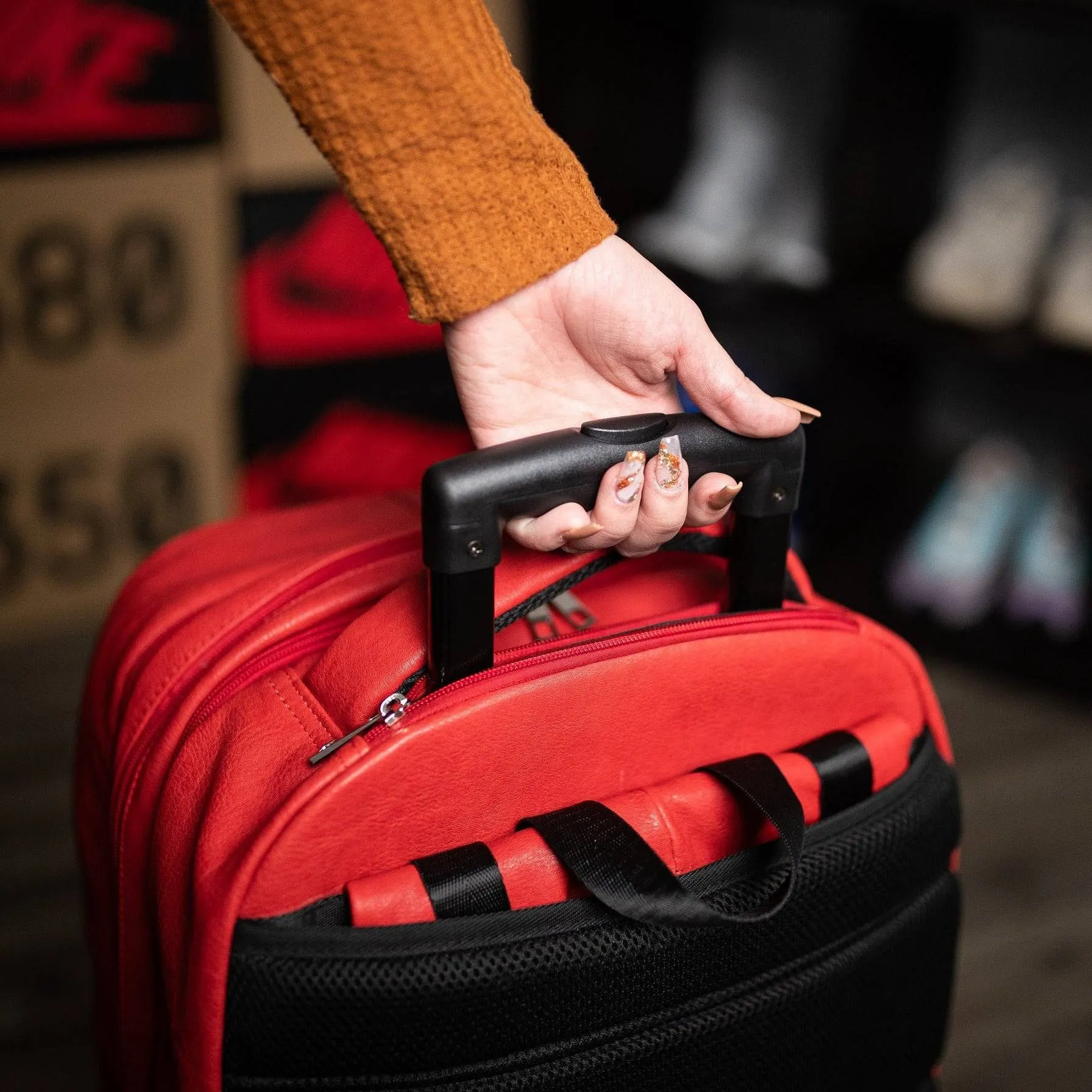 Red Tumbled Leather Roller Bag Set