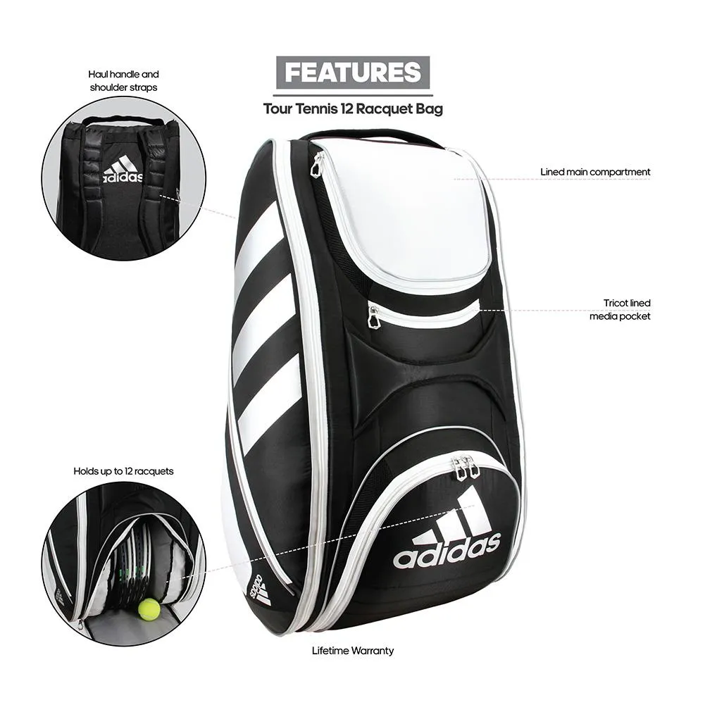 Tour Tennis 12 Racquet Bag Black and White